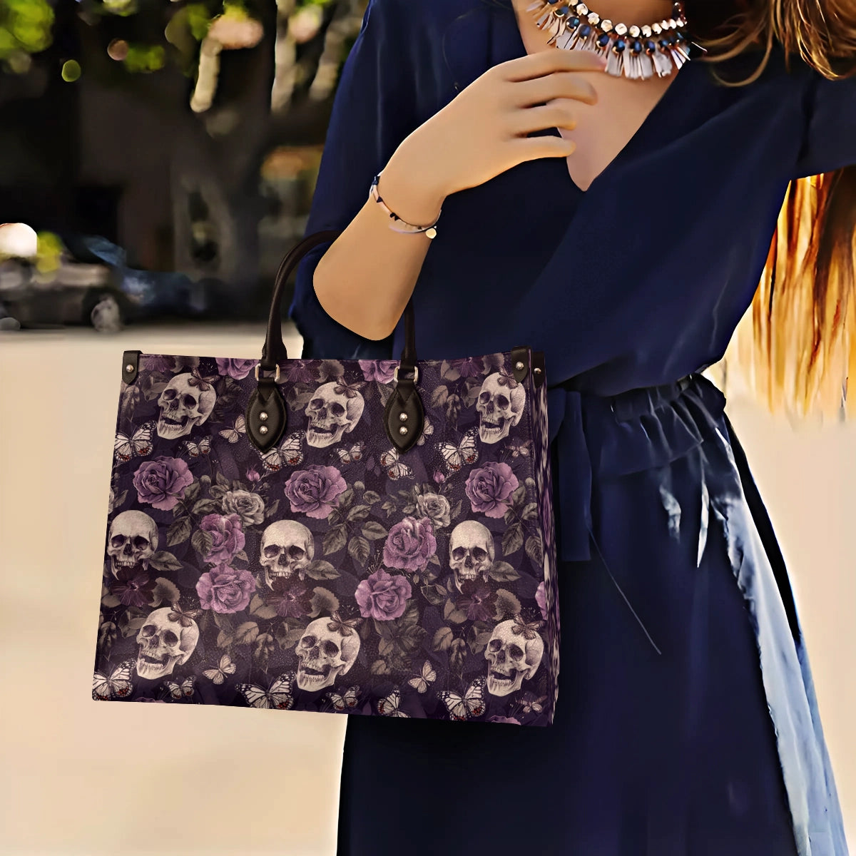 Sac en cuir brillant Skull Rose Mystique