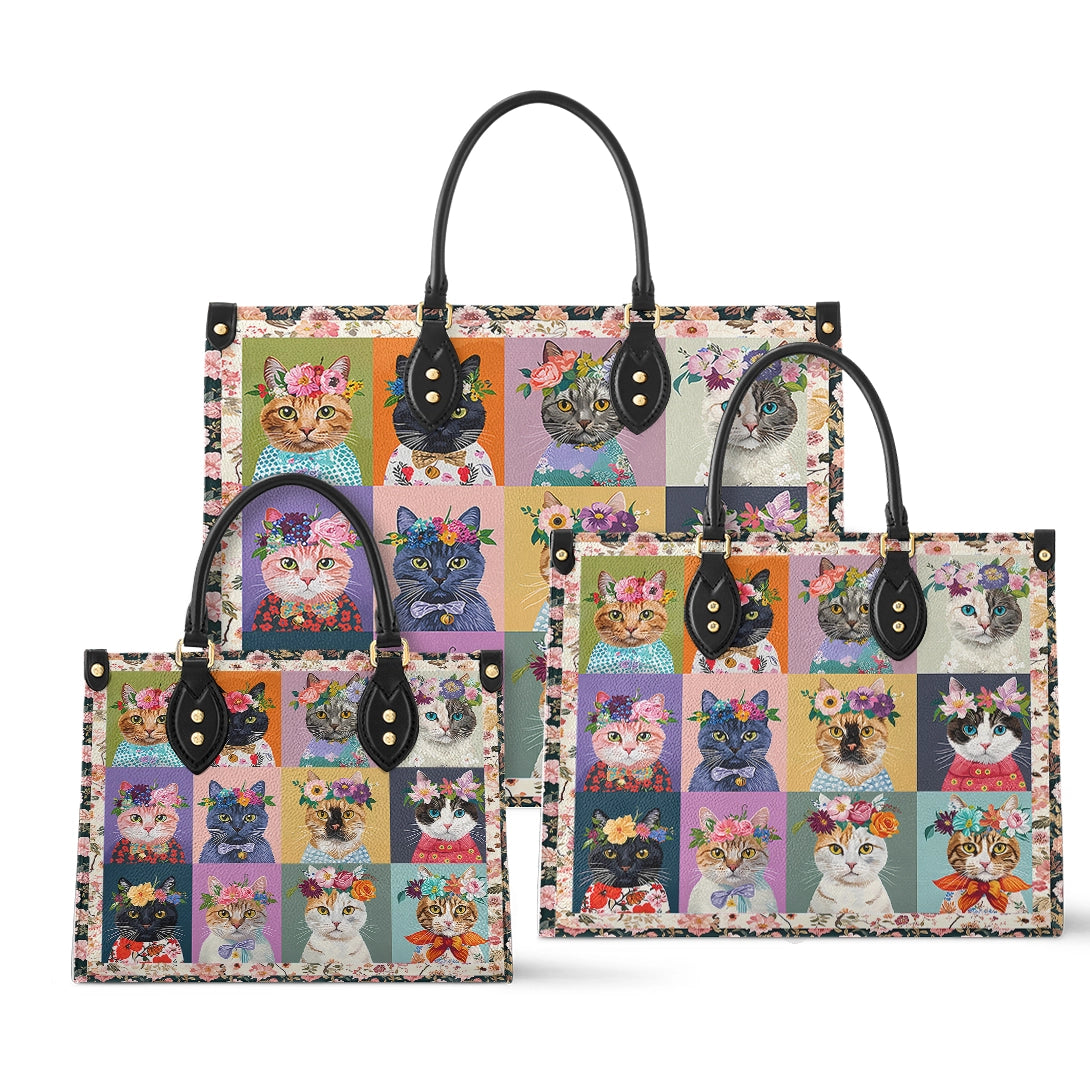 Glänzende Ledertasche Floral Cat Fantasy