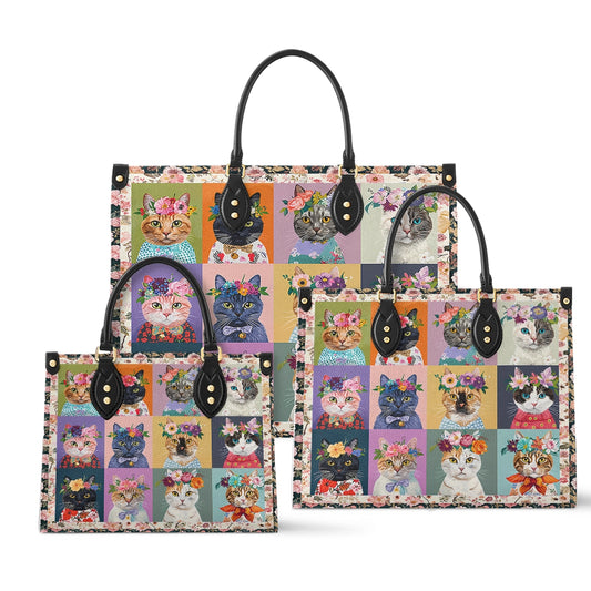 Shineful Leather Bag Floral Cat Fantasy