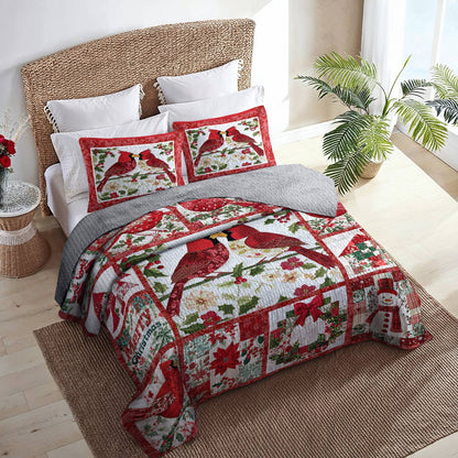 Shineful All Season Quilt 3-Piece Set Merry Christmas Cardinals Love