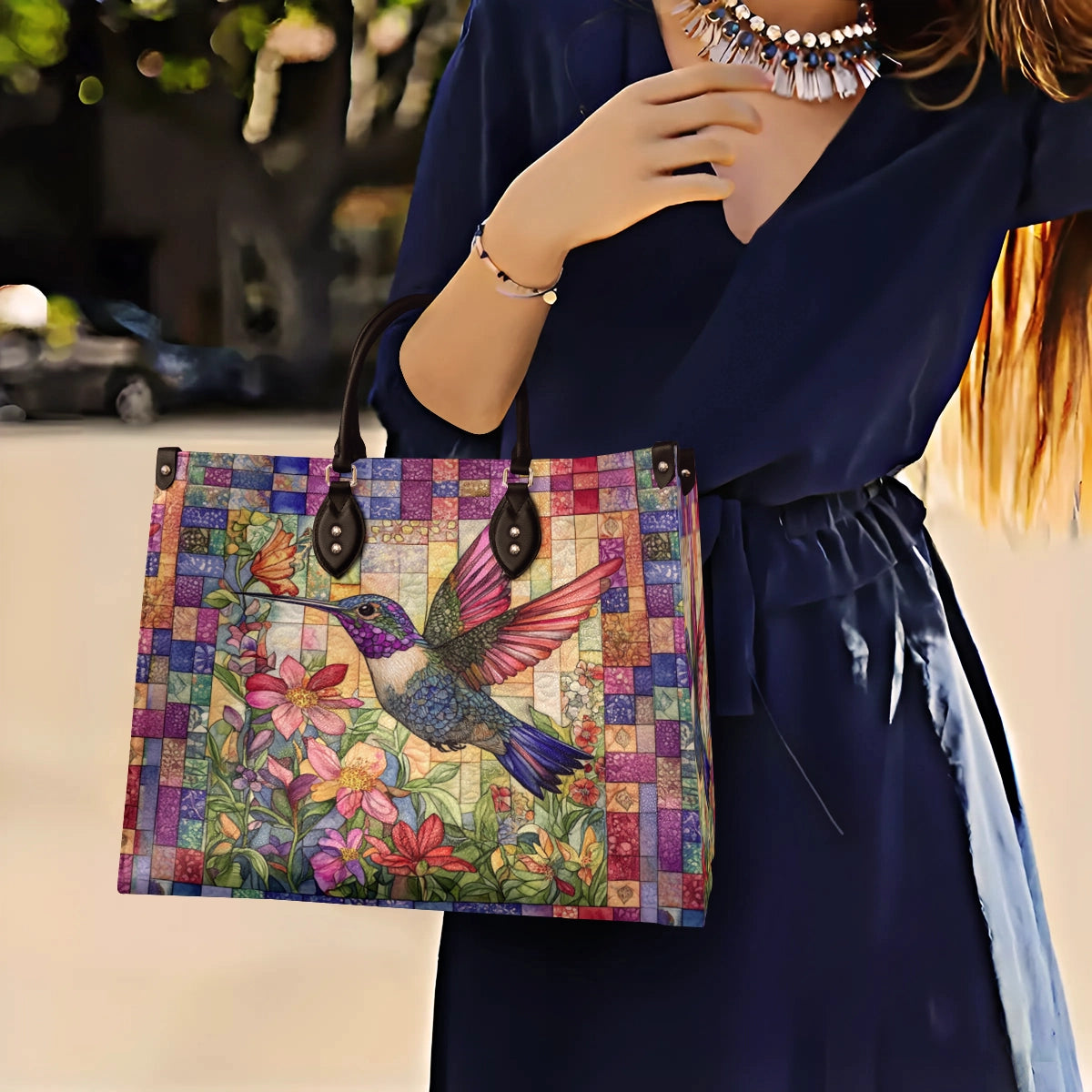 Sac en cuir brillant Jardin de colibris vibrant