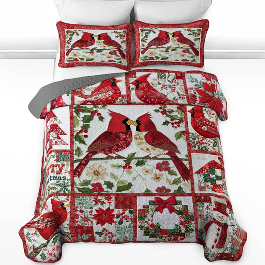 Shineful All Season Quilt 3-Piece Set Merry Christmas Cardinals Love