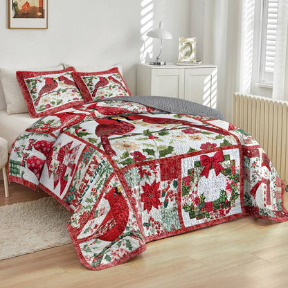 Shineful All Season Quilt 3-Piece Set Merry Christmas Cardinals Love