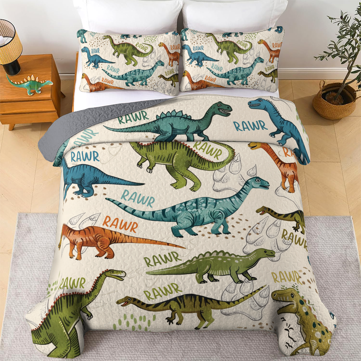 Shineful All Season Quilt 3-teiliges Set Dino Adventure Rawr-Some Nights