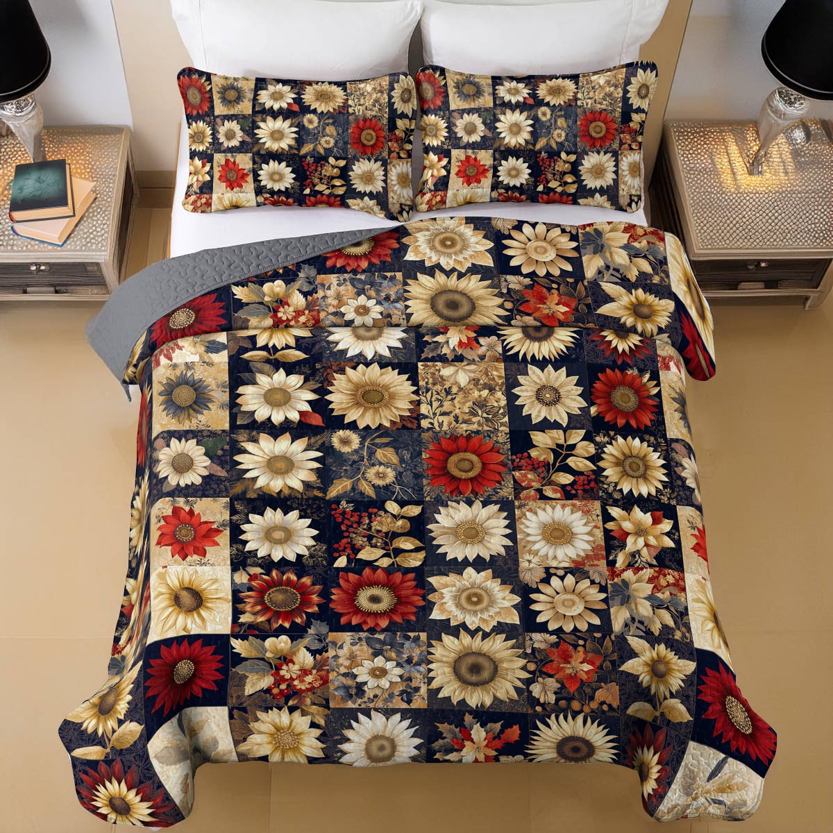 Shineful All Season Quilt 3-Piece Set Graceful Sunflowers