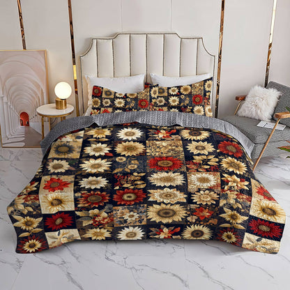 Shineful All Season Quilt 3-Piece Set Graceful Sunflowers