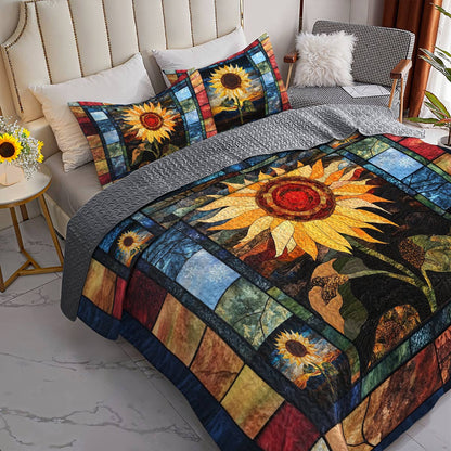 Shineful All Season Quilt 3-Piece Set  Strength Sunflower