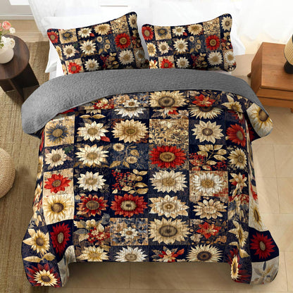 Shineful All Season Quilt 3-Piece Set Graceful Sunflowers