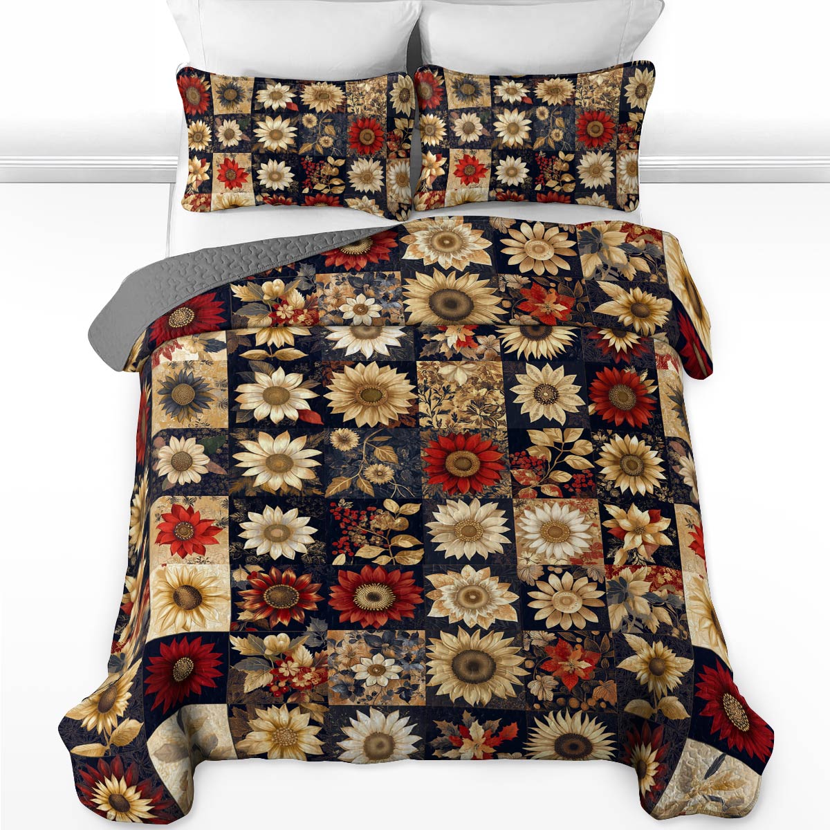 Shineful All Season Quilt 3-Piece Set Graceful Sunflowers