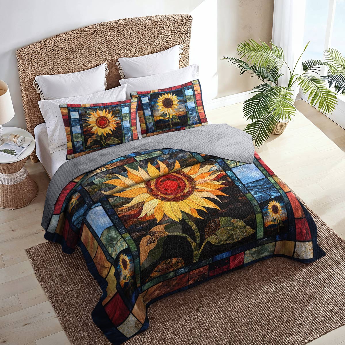 Shineful All Season Quilt 3-Piece Set  Strength Sunflower