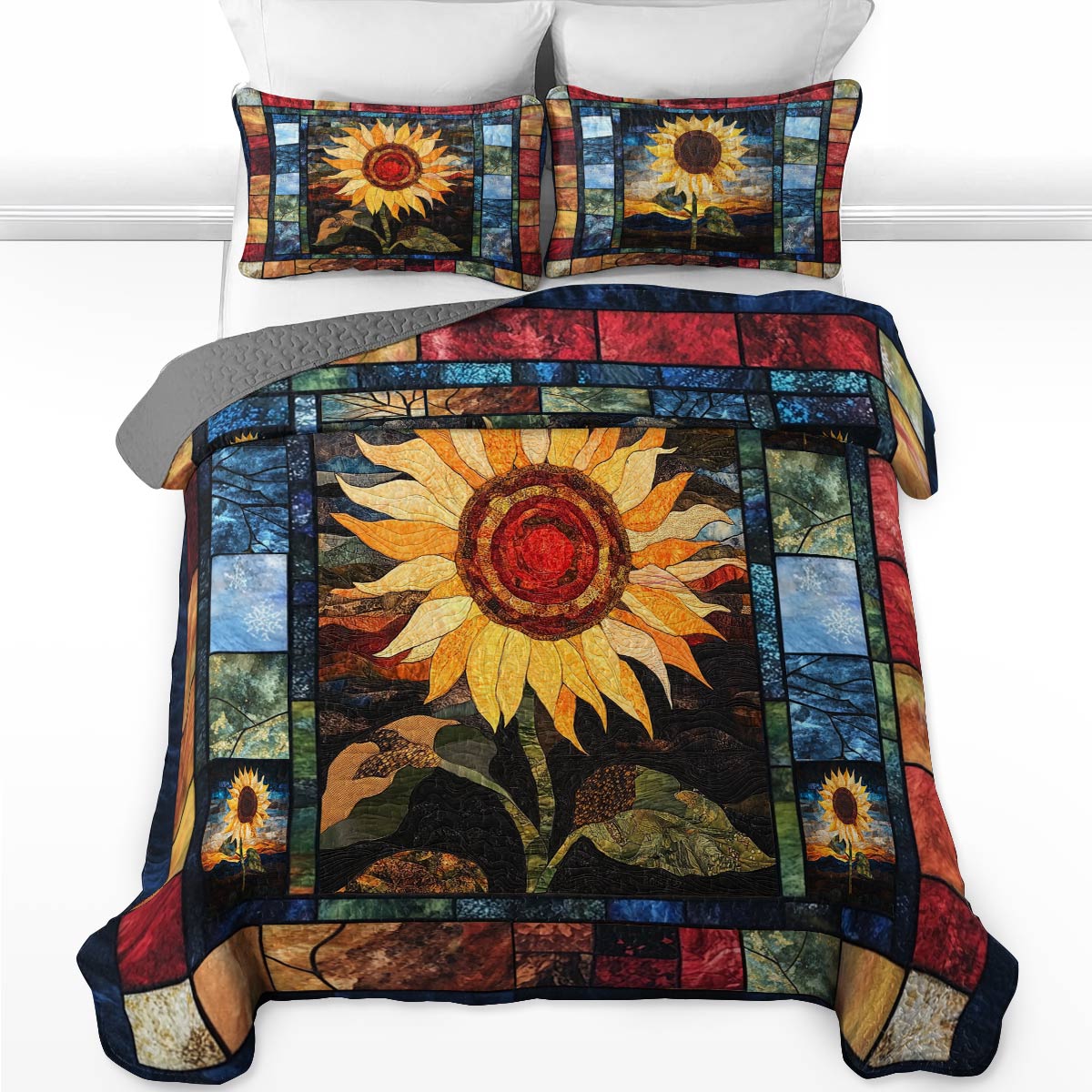 Shineful All Season Quilt 3-Piece Set  Strength Sunflower