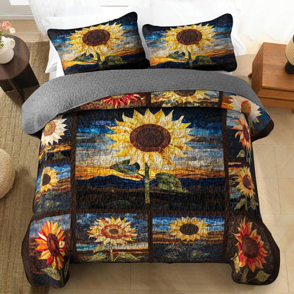 Shineful All Season Quilt 3-Piece Set Proud Of Sunflower Love