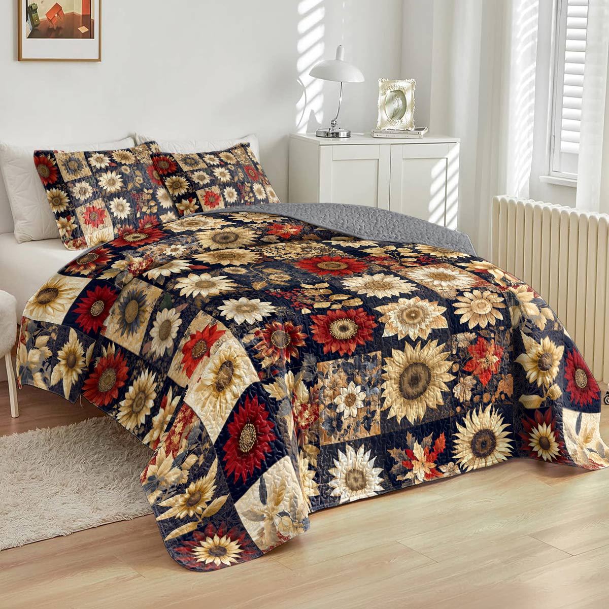 Shineful All Season Quilt 3-Piece Set Graceful Sunflowers