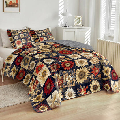 Shineful All Season Quilt 3-Piece Set Graceful Sunflowers