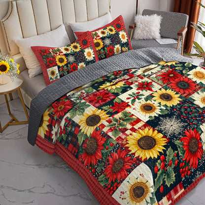 Shineful All Season Quilt 3-Piece Set Christmas Sunflowers Lovely