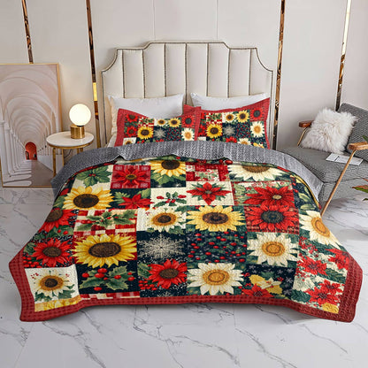 Shineful All Season Quilt 3-Piece Set Christmas Sunflowers Lovely