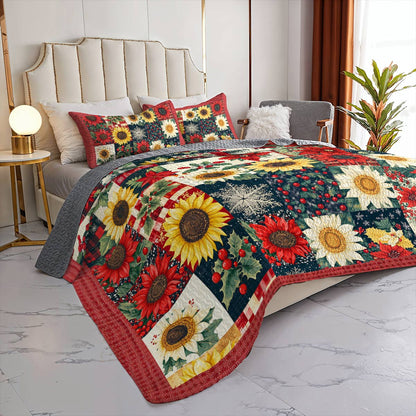 Shineful All Season Quilt 3-Piece Set Christmas Sunflowers Lovely