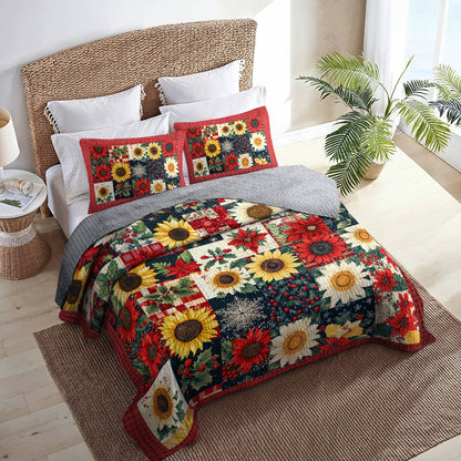 Shineful All Season Quilt 3-Piece Set Christmas Sunflowers Lovely