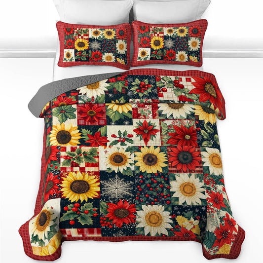 Shineful All Season Quilt 3-Piece Set Christmas Sunflowers Lovely