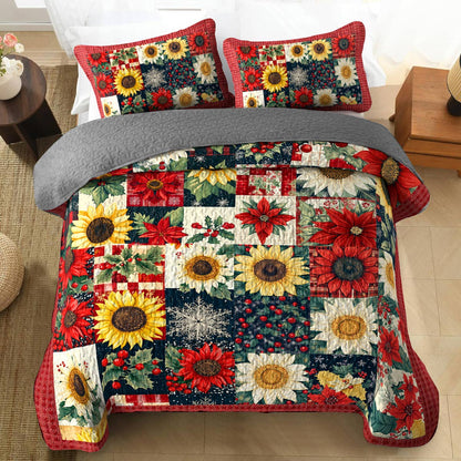 Shineful All Season Quilt 3-Piece Set Christmas Sunflowers Lovely