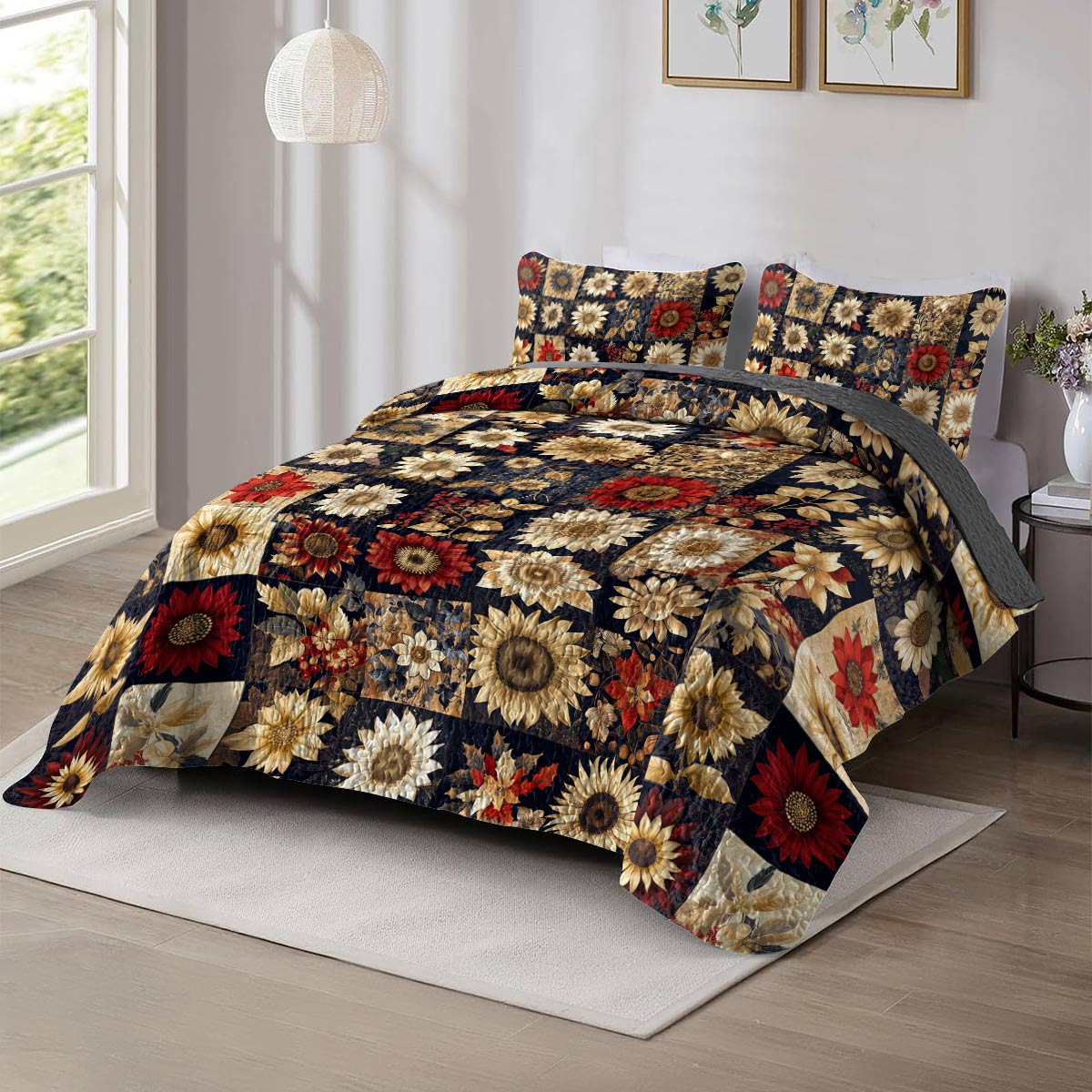 Shineful All Season Quilt 3-Piece Set Graceful Sunflowers