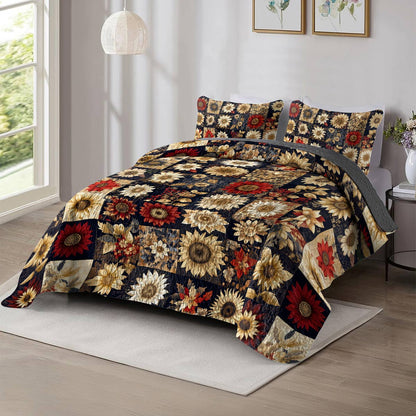 Shineful All Season Quilt 3-Piece Set Graceful Sunflowers