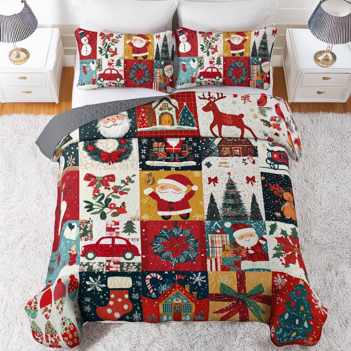 Shineful All Season Quilt 3-Piece Set Happy Christmas