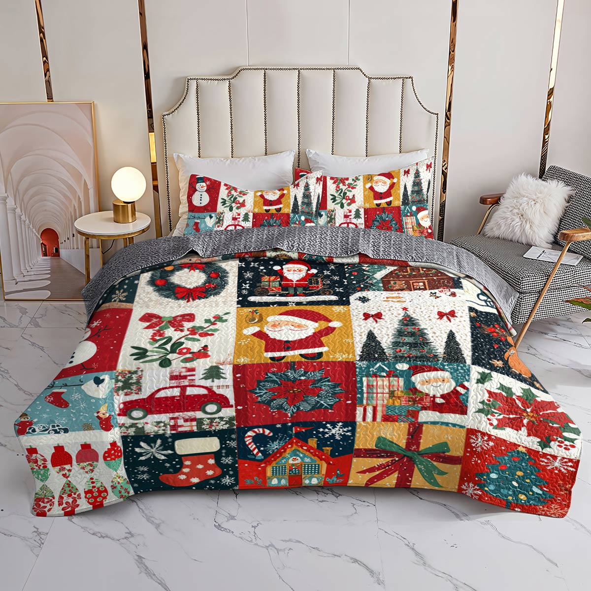 Shineful All Season Quilt 3-Piece Set Happy Christmas