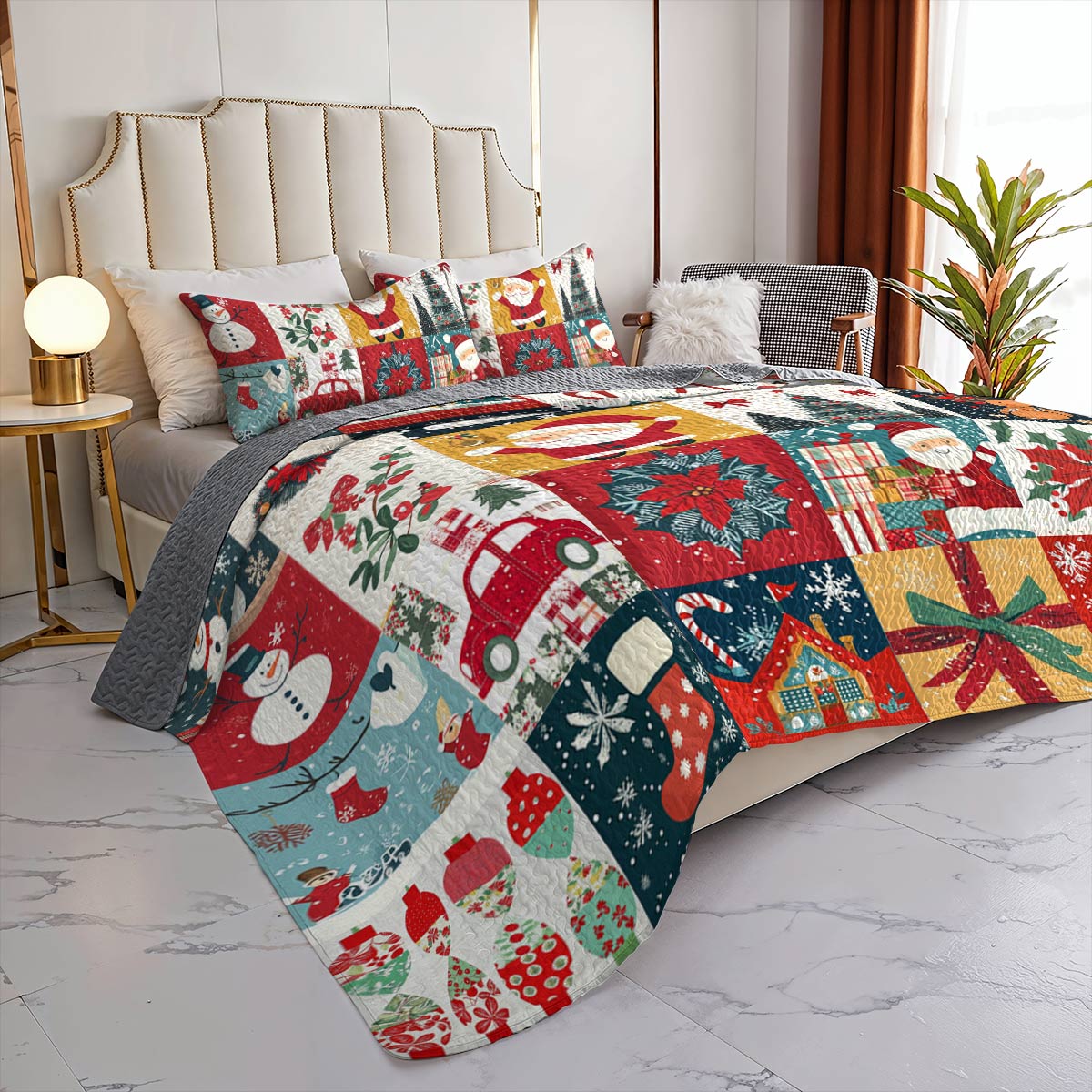 Shineful All Season Quilt 3-Piece Set Happy Christmas