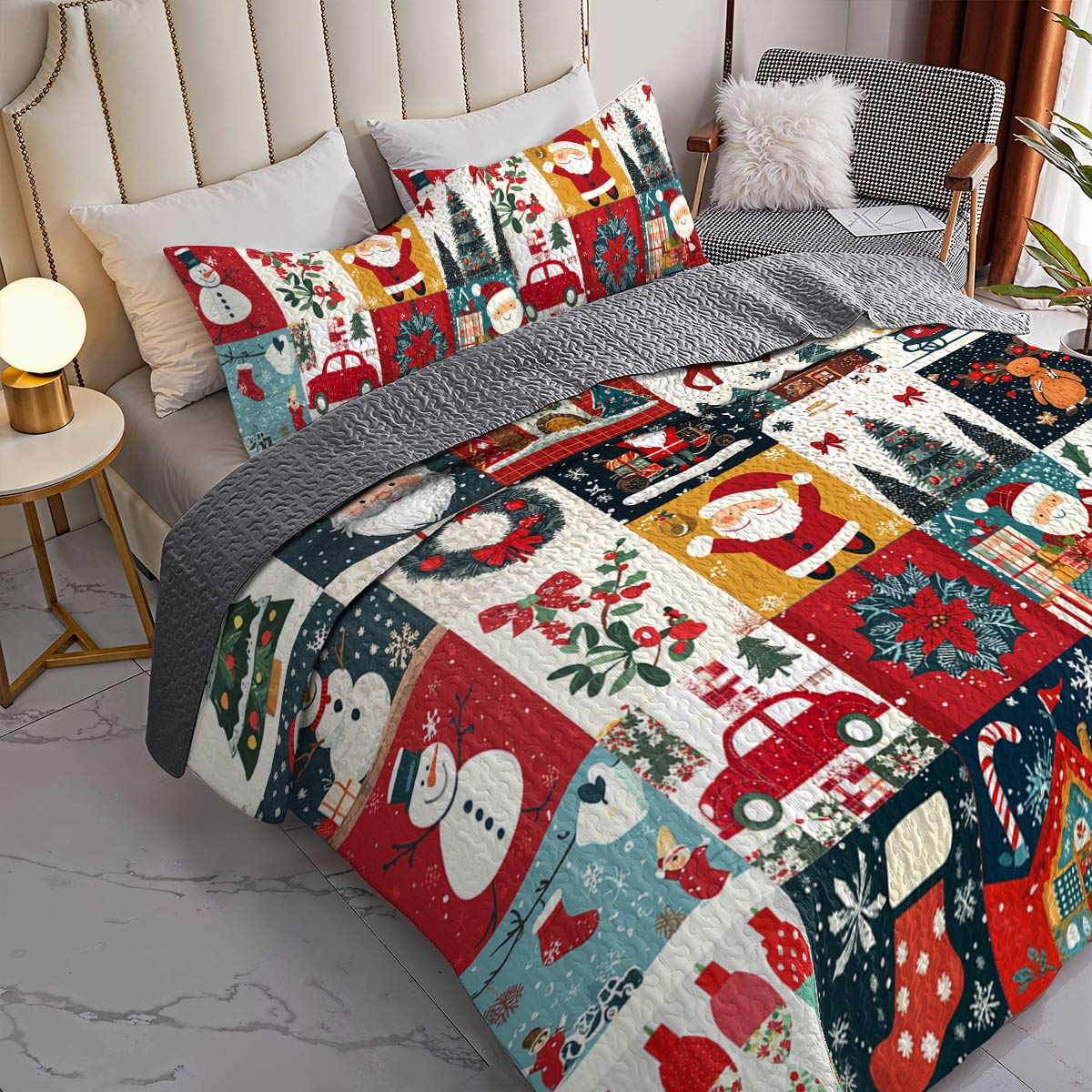 Shineful All Season Quilt 3-Piece Set Happy Christmas