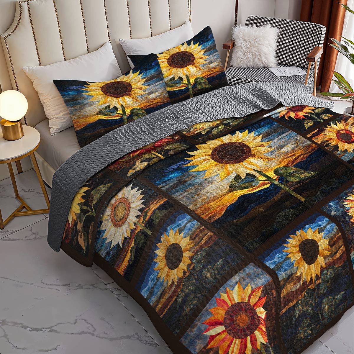 Shineful All Season Quilt 3-Piece Set Proud Of Sunflower Love