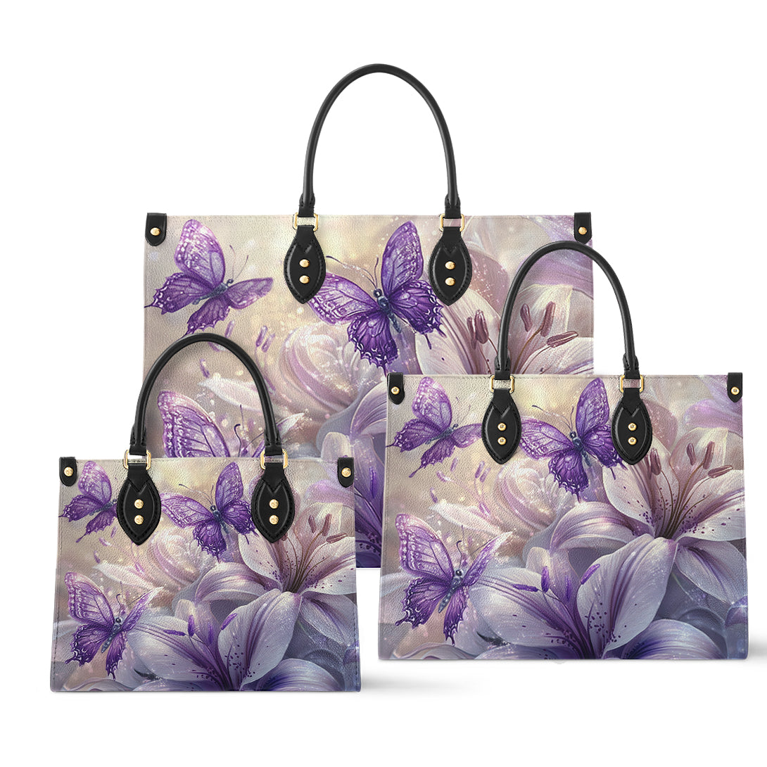 Sac en cuir brillant Papillon Lilas Enchantement