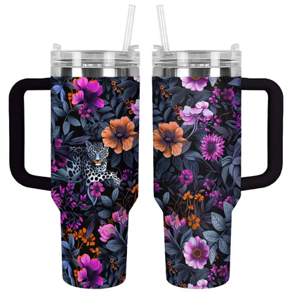 Shiny Tumbler Vibrant Floral-Leopard