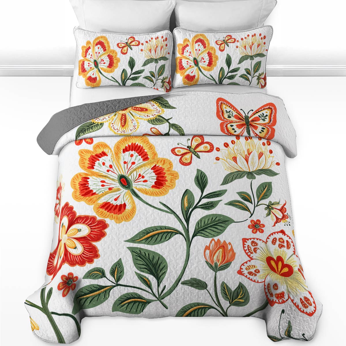 Shineful All Season Quilt 3-Piece Set Gentle Butterflies Flowers