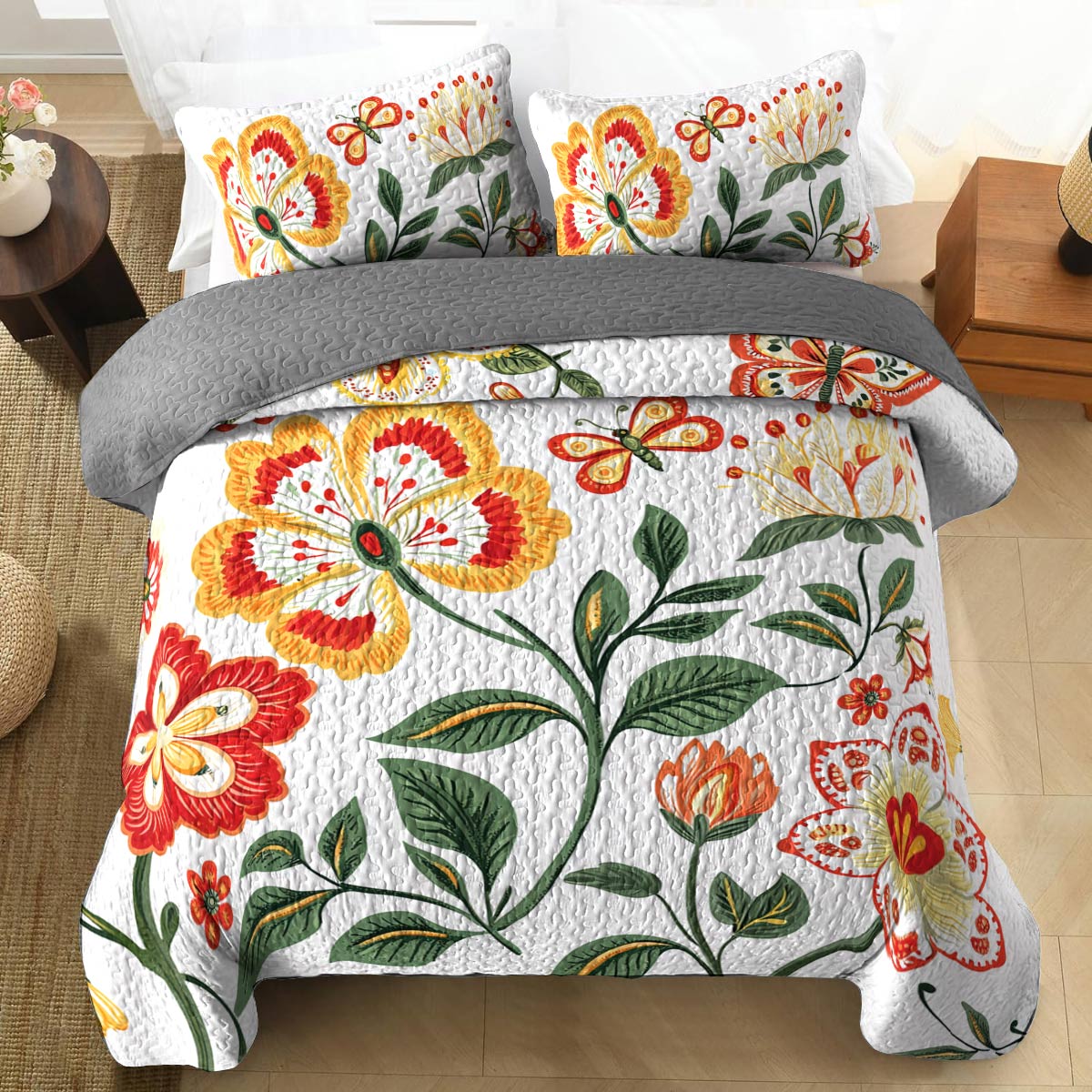 Shineful All Season Quilt 3-teiliges Set Sanfte Schmetterlinge Blumen