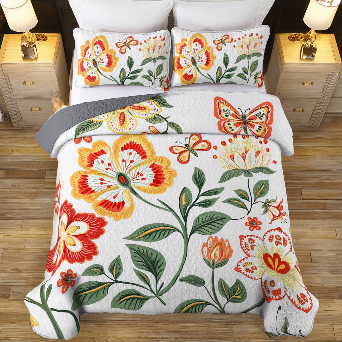 Shineful All Season Quilt 3-Piece Set Gentle Butterflies Flowers