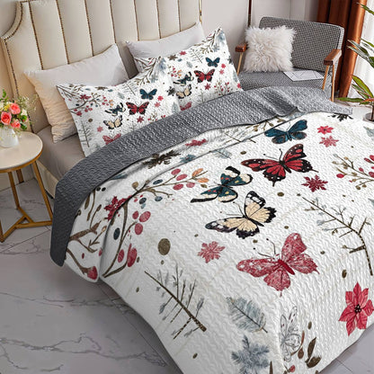 Shineful All Season Quilt 3-Piece Set Winter Love Butterflies