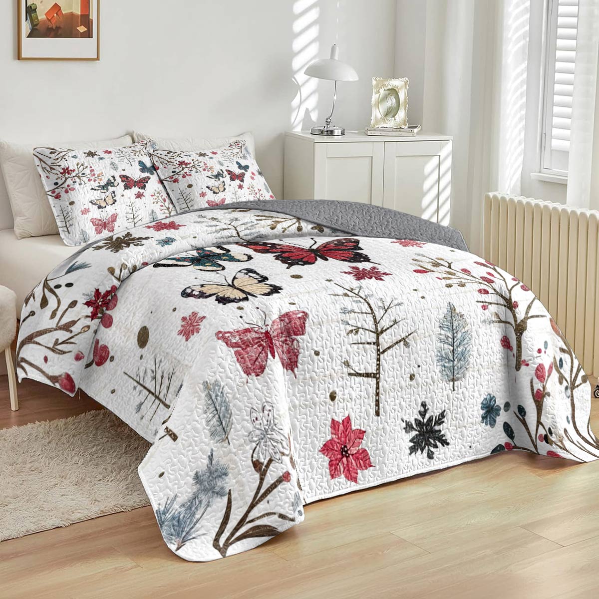 Shineful All Season Quilt 3-Piece Set Winter Love Butterflies