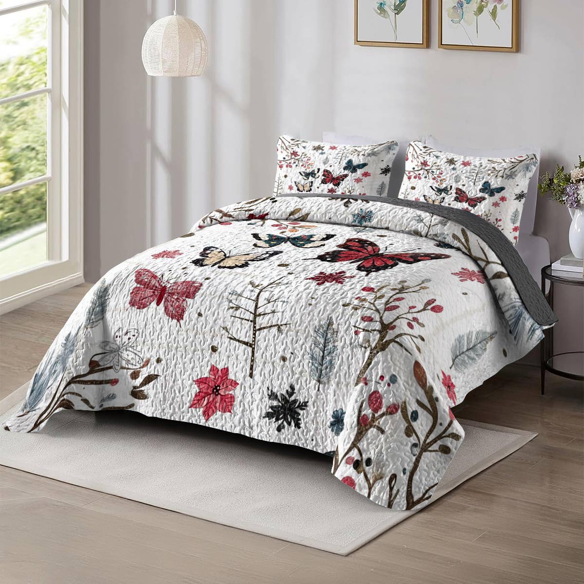 Shineful All Season Quilt 3-Piece Set Winter Love Butterflies