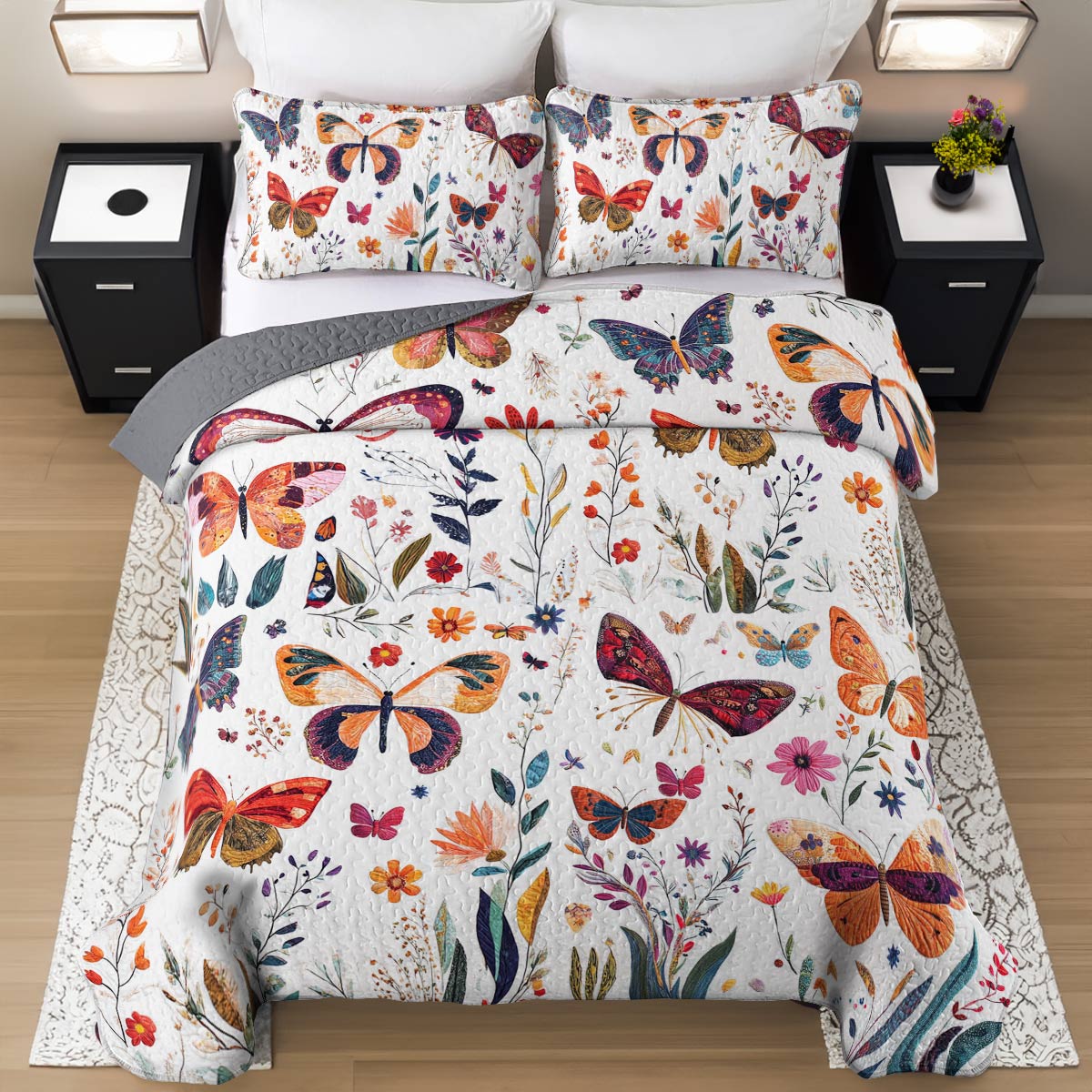 Shineful All Season Quilt 3-Piece Set Happy Butterflies Season