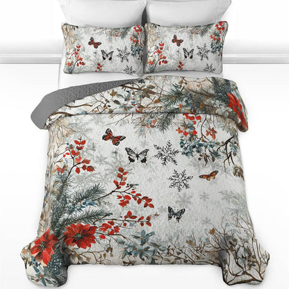 Shineful All Season Quilt 3-Piece Set Gentle Butterflies Flowers Christmas Forest