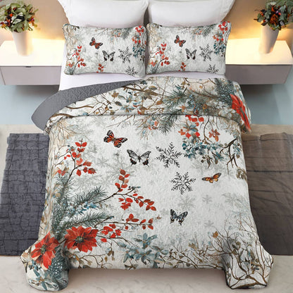 Shineful All Season Quilt 3-Piece Set Gentle Butterflies Flowers Christmas Forest