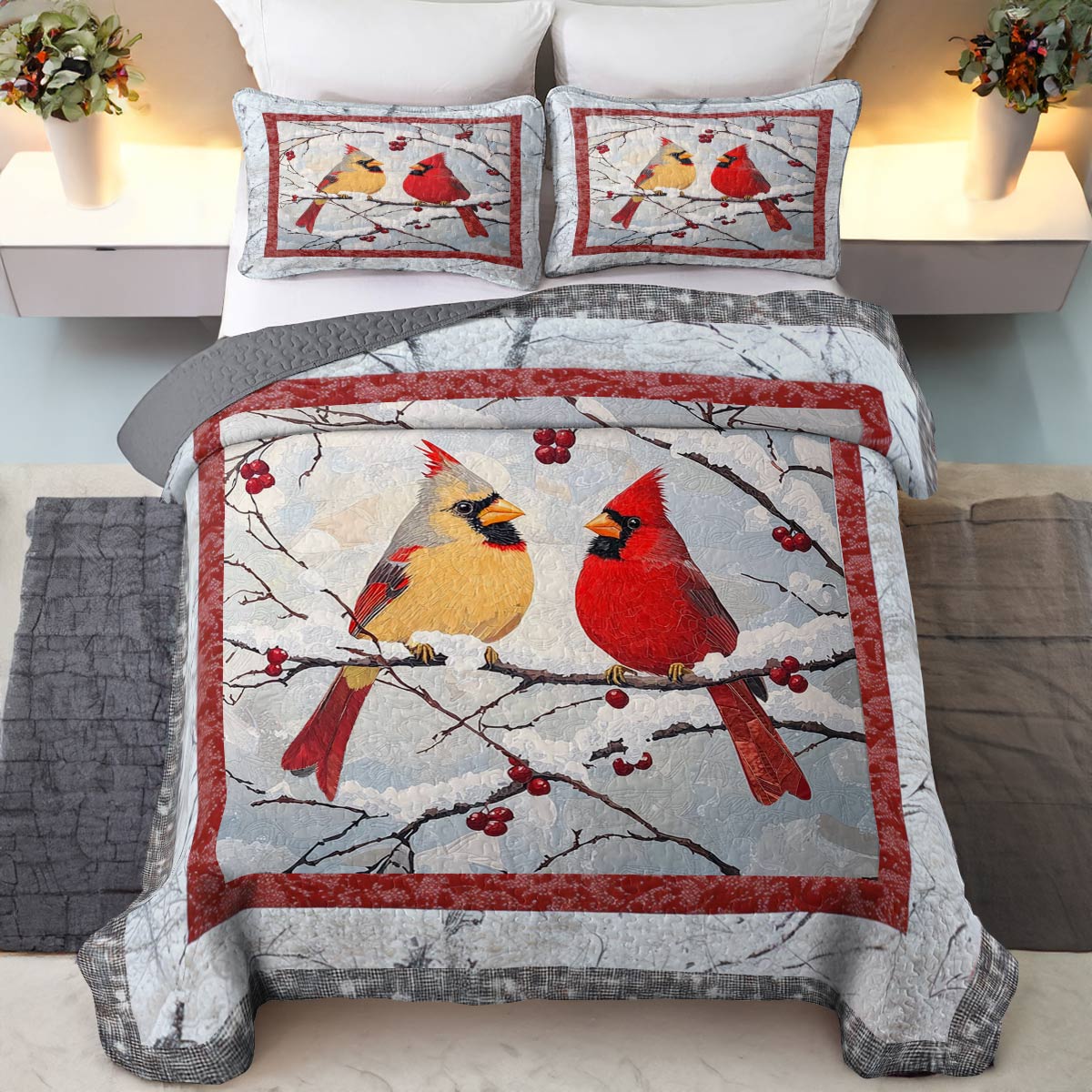 Shineful All Season Quilt 3-Piece Set Everlasting Love Cardinals