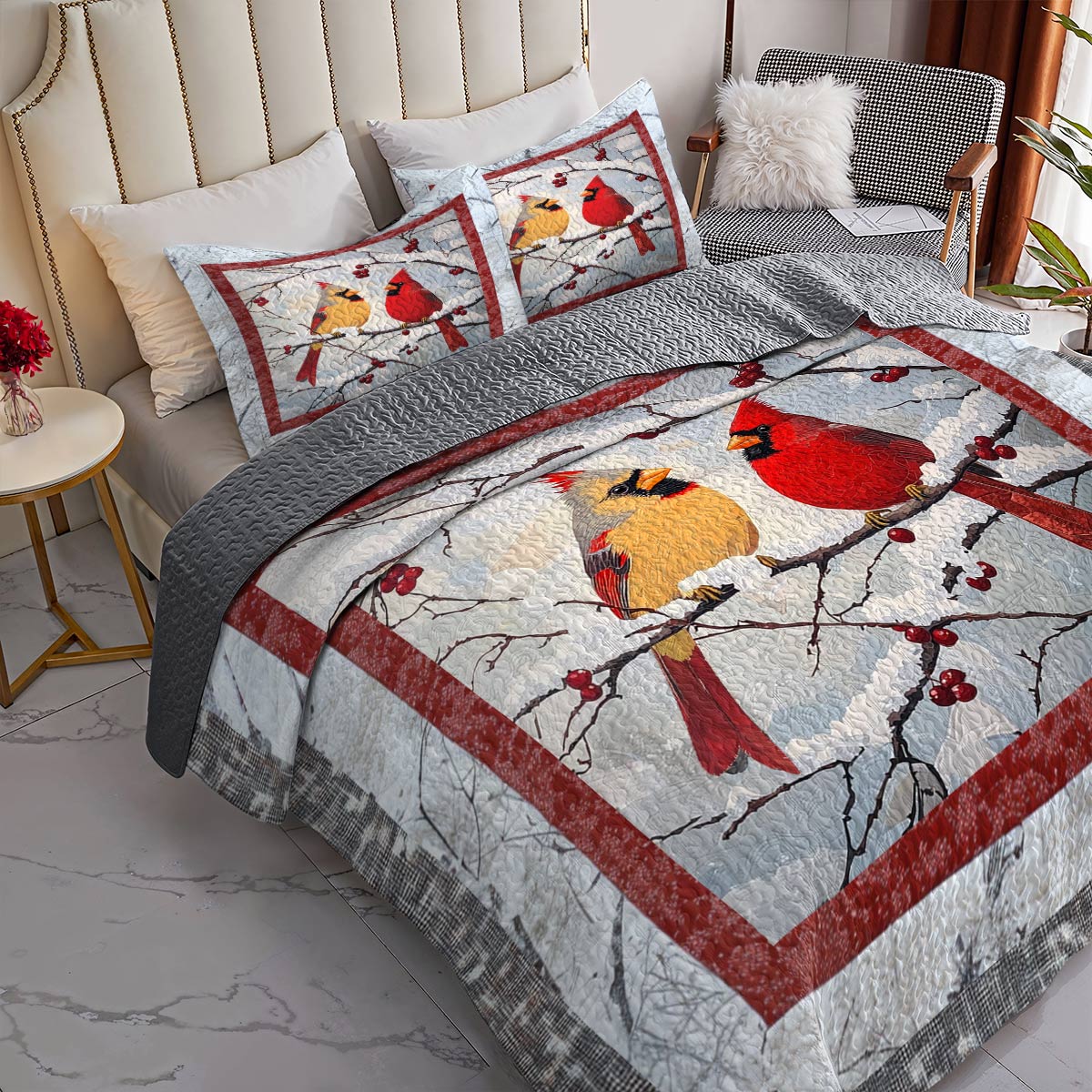 Shineful All Season Quilt 3-Piece Set Everlasting Love Cardinals