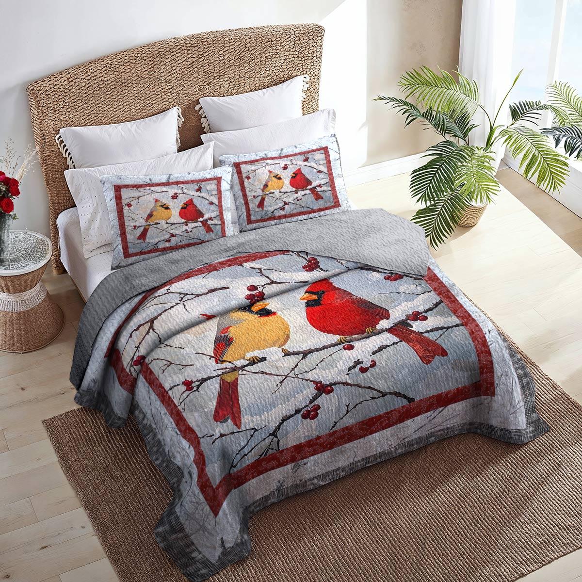 Shineful All Season Quilt 3-Piece Set Everlasting Love Cardinals