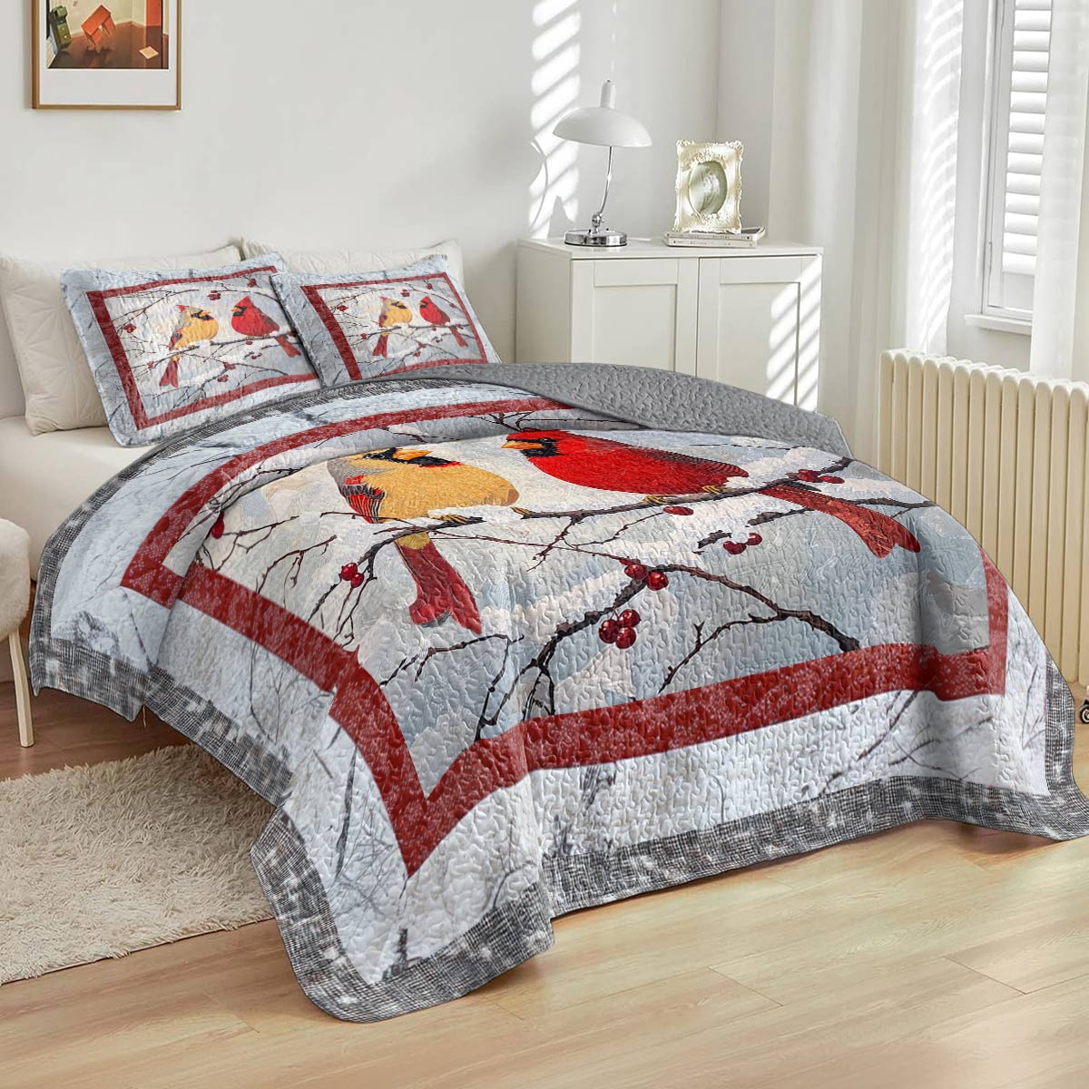 Shineful All Season Quilt 3-Piece Set Everlasting Love Cardinals