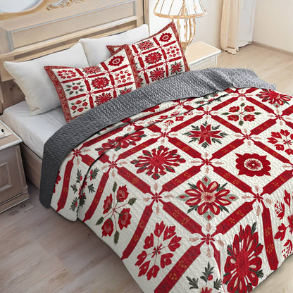 Shineful All Season Quilt 3-Piece Set Charming Red Floral