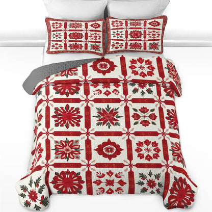 Shineful All Season Quilt 3-Piece Set Charming Red Floral