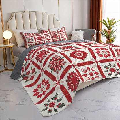 Shineful All Season Quilt 3-Piece Set Charming Red Floral