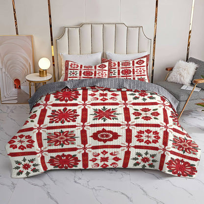 Shineful All Season Quilt 3-Piece Set Charming Red Floral